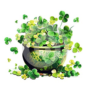 Isolated Large Green and lightgreen Cauldron full of Clovers