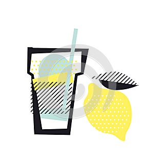 Isolated lemonade glass and lemon