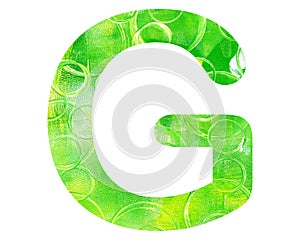 Isolated letter G composed of green bubbly texture on white background
