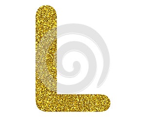 Isolated letter L composed of yellow glitter on white background