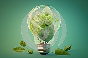 Isolated light bulb with earth and plants inside. ecological concept. Generative AI