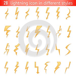 Isolated lightning thunder bolt pictogram icons set design elements vector illustration