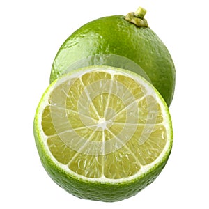 isolated lime, one and a half citrus fruits cut from the background.