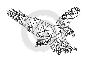 Isolated Low Poly graphic design of an American Eagle or bald Eagle landing. Editable Vector EPS10.