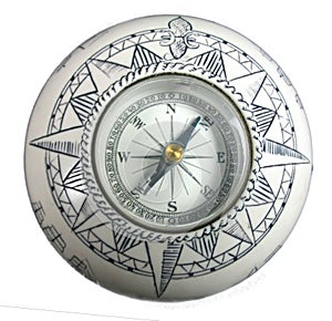 Isolated macro vintage decorative ceramic compass