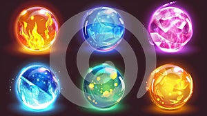 An isolated magic prophecy sphere modern icon. A glowing crystal ball of energy for fantasy game objects. The circle