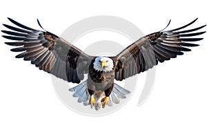 An Isolated Majestic Bald Eagle Soaring in the Sky on White -Generative Ai