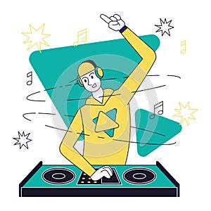 Isolated male DJ character playing electronic music concept Vector