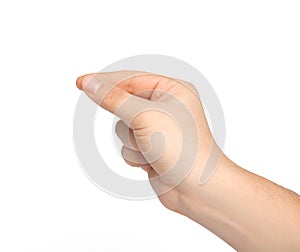 Isolated male hand holding an object