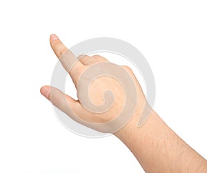 Isolated male hand touching or pointing