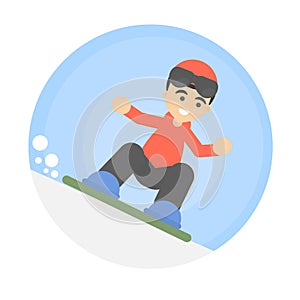 Isolated man snowboarding.