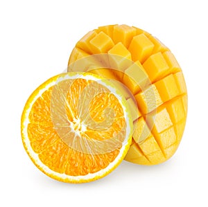 Isolated mango and orange fruit