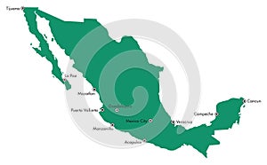 Isolated Map of IMexico with Major cities