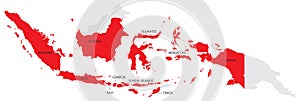 Isolated Map of Indonesia with Regionsred