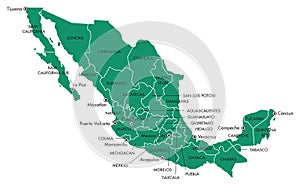 Isolated Map of Mexico with States