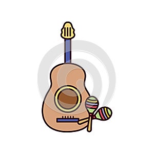 Isolated maracas and guitar vector design