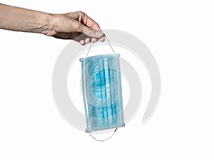 Isolated medical bandage in hand. Protection and disposing of vi