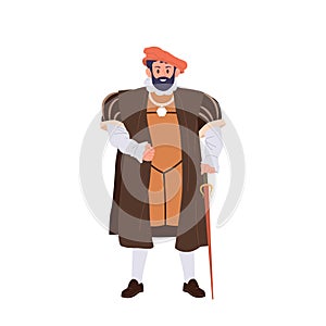 Isolated medieval ages feudal lord cartoon character wearing fashionable style traditional costume photo