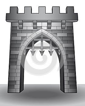 Isolated medieval castle gate on ground vector
