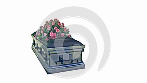 Isolated Metal Casket with Pink Carnations