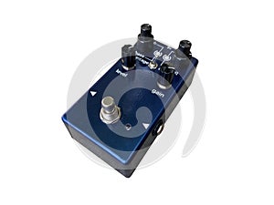 Isolated metallic blue British overdrive  stompbox electric guitar effect for studio and stage performed on white background photo