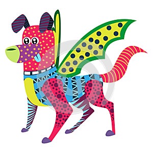 Isolated mexican dog alebrije character