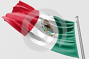 Isolated Mexican Flag waving 3d Realistic Mexican Flag Rendered