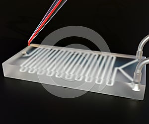 Isolated microfluidic chip with blood sample inside of micropipette
