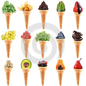 Isolated mixed ice cream collage in white background