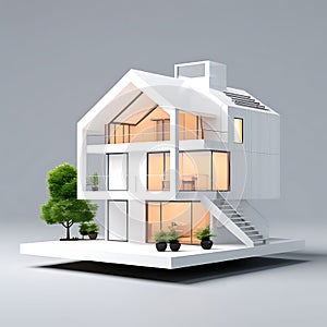 isolated mockup of a 3D house standing on a white surface - showcasing generative AI technology in architectural design