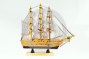 Isolated model of a sailing ship on a white background