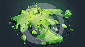 Isolated modern game fx icon with molten poison spill drip shape and mist set. Green phlegm droplet on the surface with photo
