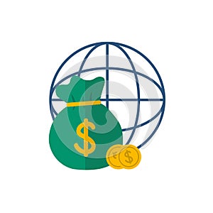 Isolated money bag and coins icon flat vector design