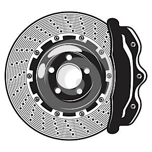 Isolated monochrome illustration of car brakes