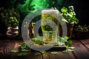 Isolated mug of green beer, St. Patrick\'s Day concept. Tradition includes religious services and festivals, ai generated