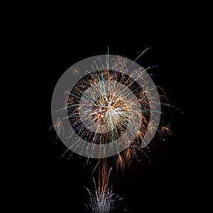 Isolated multi colored event firework at night