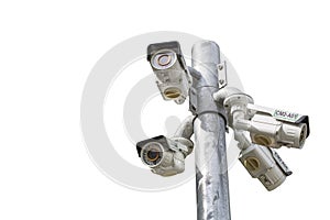 Isolated of Multiple Angle Outdoor CCTV Camera on the Pole
