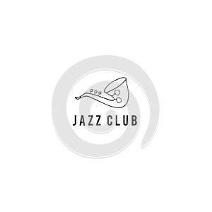Isolated music icon with text, logo template. Vector hand drawn saxophone.