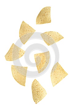 Isolated nacho corn chips on white