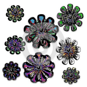 Isolated neon crystal snowflake blooms