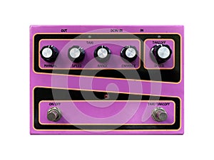 Isolated neon pink vintage phaser flanger stompbox electric guitar effect with takeoff switch for studio and stage