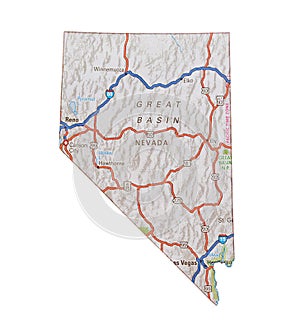 Isolated Nevada Map Highways Topography photo