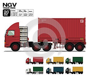 Isolated NGV semi trailer truck 20 ft on transparent background