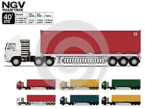 Isolated NGV semi trailer truck 40 ft on transparent background