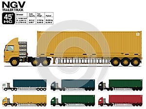 Isolated NGV semi trailer truck 45 ft on transparent background