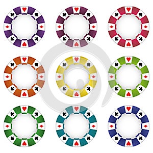 Isolated nine colorful poker chip vector