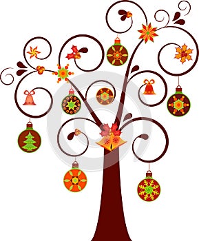 Isolated Nontraditional Christmas Tree with Ornaments Illustration photo