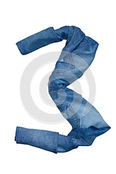 The isolated numbers from 1 to 10 laid out with jeans in different colors