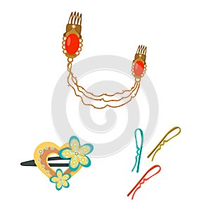 Isolated object of barrette and hair logo. Set of barrette and accessories stock vector illustration.