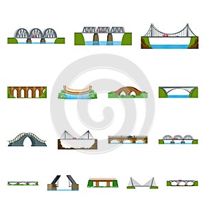 Isolated object of bridgework and bridge logo. Collection of bridgework and landmark vector icon for stock.